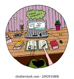 Motivational illustration of a learning languages process