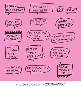 Motivational and inspirational phrases. Speech bubbles. Graphic design for social media. Vector illustration.