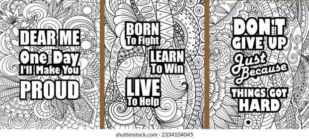 Motivational Inspirational Quotes Coloring Pages For Adults, Art Typography Coloring Pages For Men And Women, Words Coloring Book Pages Design.