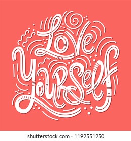 Motivational and Inspirational quotes for Mental Health Day. Love yourself. Design for print, poster, invitation, t-shirt, badges. Vector illustration