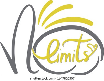 motivational and inspirational sports lettering no limits in an oval gray, yellow with heart and additional elements, typography, poster, concept, fitness, logo, bags, decor, postcards, banner,workout