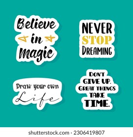 Motivational lettering phrase sticker set. Cute vector notebook label clip art. Self confidence inspirational quotes.