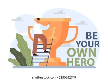 Motivational and life-coaching illustrations. Inspiring motivational quotes for self-development and life-style evolution. Personal succes idea. Flat vector illustration
