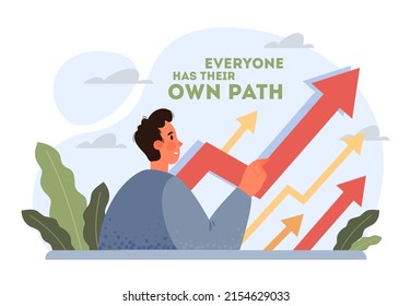 Motivational and life-coaching illustrations. Inspiring motivational quotes for self-development and life-style evolution. Personal succes idea. Flat vector illustration