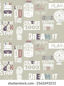 Motivational Pattern with Inspirational Quotes and Illustrations