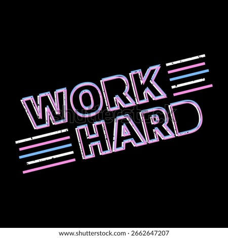 The motivational phrase "WORK HARD". The typography has a vintage, dimensional effect, conveying power and determination. It's perfect for fitness branding. on a black background.