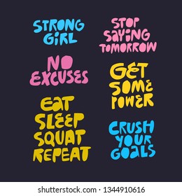 Motivational phrases hand drawn lettering pack. Inspiring handwritten quotes flat color sketch drawing. Healthy lifestyle, strong willpower. Positive poster, t shirt typography design