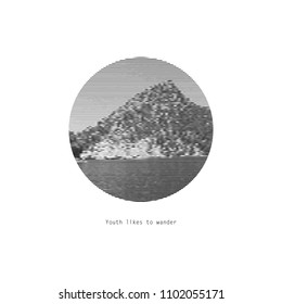 Motivational picture of travel. Black and white graphic mountains logo.. Vector illustration