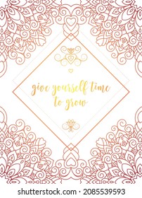 
Motivational postcard design with oriental tribal ornaments. Ornamental sacred geometry coloring page.