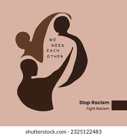 Afiche motivacional contra el racismo y la discriminación, alto, lucha contra el racismo, vidas negras importan, di no al racismo, ilustración vectorial, diseño vectorial de camisetas, antirracismo, ilustración creativa