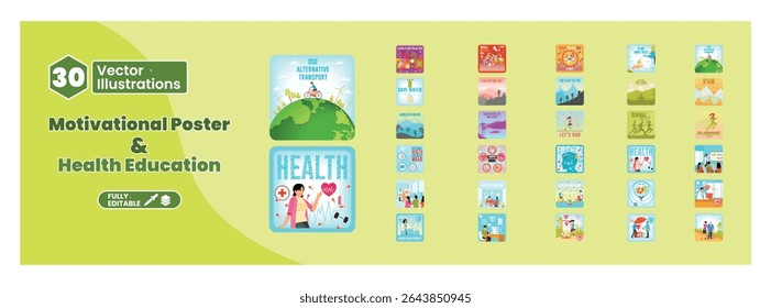 Motivational poster for health education and awareness campaign. Inviting people to increase health awareness. Mega set.