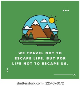 Motivational Poster with Hills Mountains Trees Clouds Sun Vector Flat Illustration