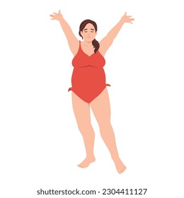 Motivational poster with plump happy woman. Flat vector illustration isolated on white background