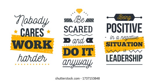 Motivational poster quote set, success work concept, vector flyer for wall, typographic template