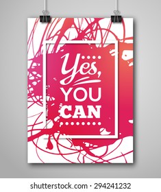 Motivational Poster Square Frame with Paint Splash. Text Lettering, Inspirational Saying about Strength. Quote Typographic Template, Vector Design