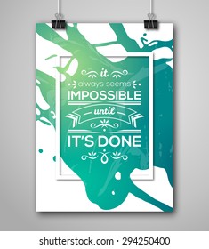 Motivational Poster Square Frame with Paint Splash. Text Lettering, Inspirational Saying about Strength. Quote Typographic Template, Vector Design