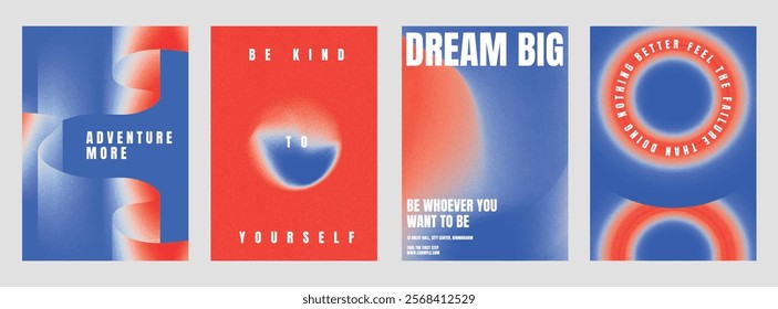 Motivational poster template set with bold typography. Modern abstract inspiration poster template set. Red blue gradient design. Modern vector poster templates, vibrant red blue gradient design