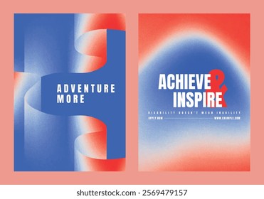 Motivational poster template set with bold typography. Modern abstract inspiration poster template set. Red blue gradient design. Modern vector poster templates, vibrant red blue gradient design