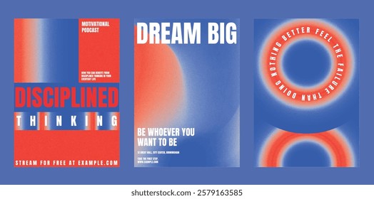 Motivational poster template set with bold typography. Modern abstract inspiration poster template set. Red blue gradient design. Modern vector poster templates, vibrant red blue gradient design