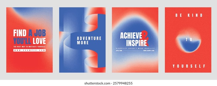 Motivational poster template set with bold typography. Modern motivational poster template set. Red blue gradient design. Set of modern vector poster templates, vibrant red blue gradient design