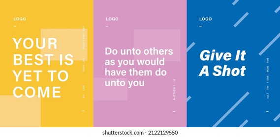 Motivational poster templates. Yellow, purple and blue. Poster Vector design with inspirational quotes.