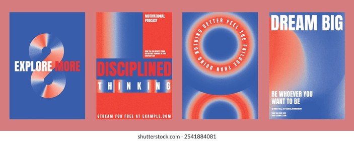 Carteles motivacionales con tipografía atrevida. Conjunto de Plantilla de póster motivacional moderno. Diseño degradado azul rojo. Conjunto de Plantillas modernas del cartel del Vector, diseño azul rojo vibrante del gradiente