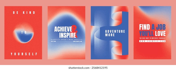 Motivational posters with vibrant gradients. Modern abstract vector poster template set. Red blue gradient design. Set of modern vector poster templates, vibrant red blue gradient design