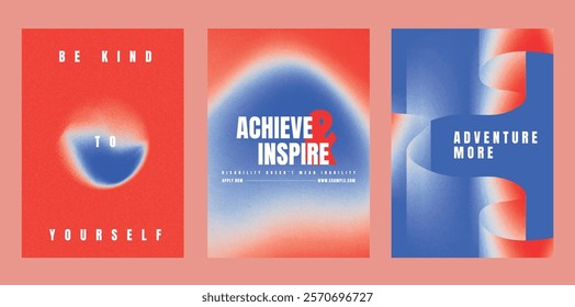 Motivational posters with vibrant gradients. Modern abstract vector poster template set. Red blue gradient design. Set of modern vector poster templates, vibrant red blue gradient design