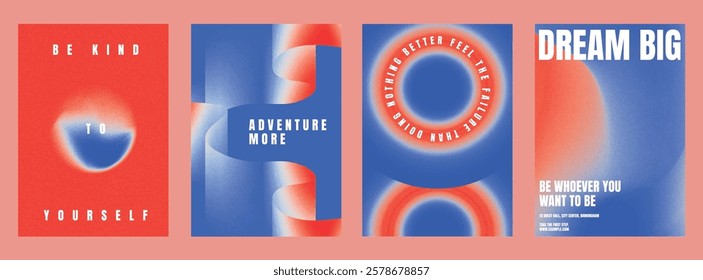 Motivational posters with vibrant gradients. Modern abstract vector poster template set. Red blue gradient design. Set of modern vector poster templates, vibrant red blue gradient design