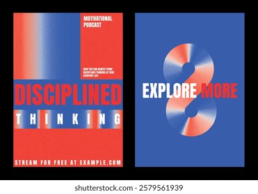 Motivational posters with vibrant gradients. Modern abstract vector poster template set. Red blue gradient design. Set of modern vector poster templates, vibrant red blue gradient design