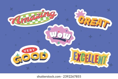 motivational and praise stickers. Cute cartoon vector. Flat style inspirational illustrations. Collection of reward stickers for teachers and kids.