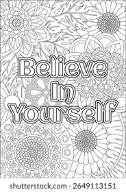 Motivational Quote Believe In Yourself Coloring Page Vector