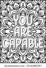 Motivational Quote Coloring Page. Inspirational Quote Coloring Page, Mandala Quote Coloring Page for Adults.