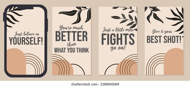 motivational quote design for social media stories. aesthetic background with hand drawn floral elements