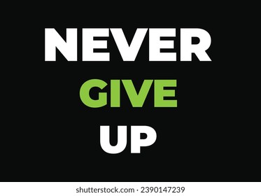 motivational quote" NEVER GIVE UP "typography black background 
