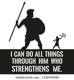 Motivational Quote On The Background Of The Fighting David And Goliath. Vector Illustration.