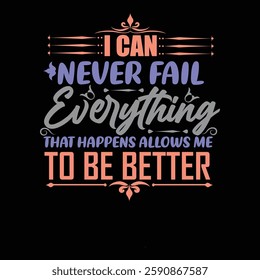 A motivational quote saying 'I can never fail, everything that happens allows me to be better'.