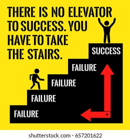Motivational quote. There is no elevator to success. You have to take the stairs. On yellow background.