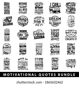 Motivational quotes bundle. Quotes about life. Inspirational saying and phrases designs for craft, decoration and print. Quote Typography lettering vector