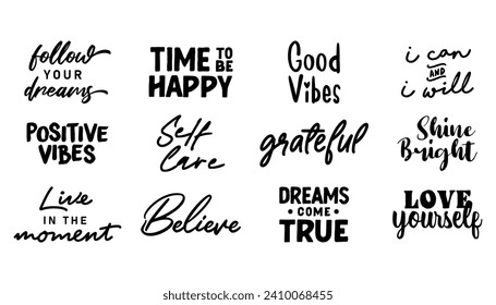 Motivational quotes bundle. Inspiration and good vibes set of typographic designs.