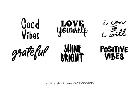 Motivational quotes bundle. Inspiration and good vibes set of typographic designs.