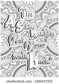 motivational quotes coloring page with mandala background.