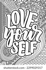 motivational quotes coloring pages design. yourself words coloring book pages design.  Adult Coloring page design, anxiety relief coloring book for adults.  - Shutterstock ID 2299029317