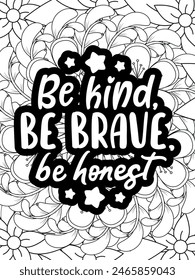 Motivational Quotes Flower Coloring Page Beautiful black and white illustration for adult coloring book
