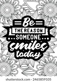 Motivational Quotes Flower Coloring Page Beautiful black and white illustration for adult coloring book