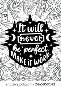 Motivational Quotes Flower Coloring Page Beautiful black and white illustration for adult coloring book