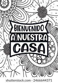 Motivational Quotes Flower Coloring Page Beautiful black and white illustration for adult coloring book