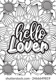 Motivational Quotes Flower Coloring Page Beautiful black and white illustration for adult coloring book