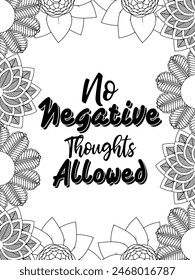 Motivational Quotes Flower Coloring Page Beautiful black and white illustration for adult coloring book