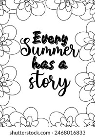 Motivational Quotes Flower Coloring Page Beautiful black and white illustration for adult coloring book